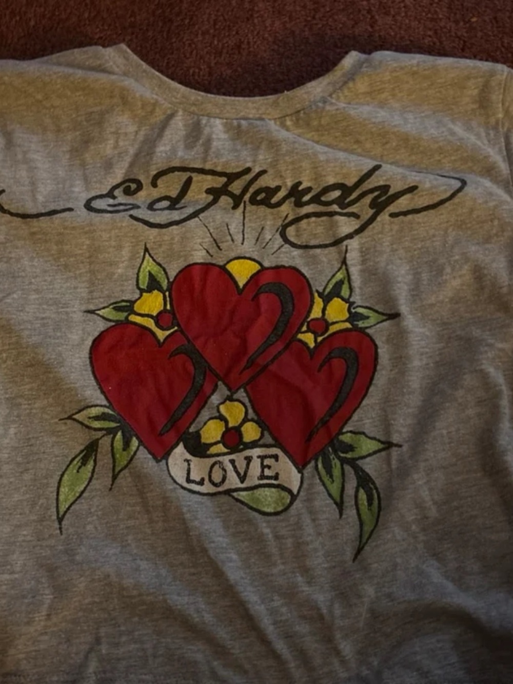 Ed Hardy Heather Gray Logo Crewneck Tee